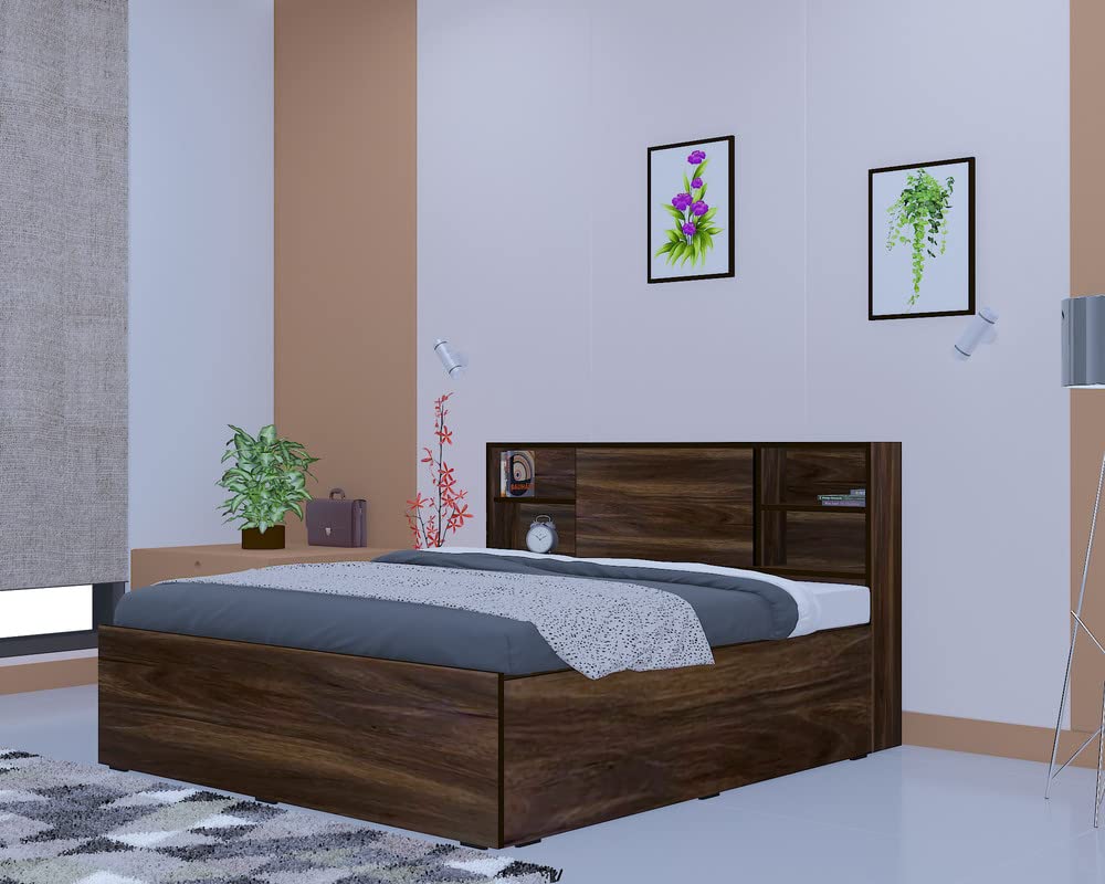 Magnus Engineered Wood Bed with Box Storage for Bedroom (Brown) - Torque India